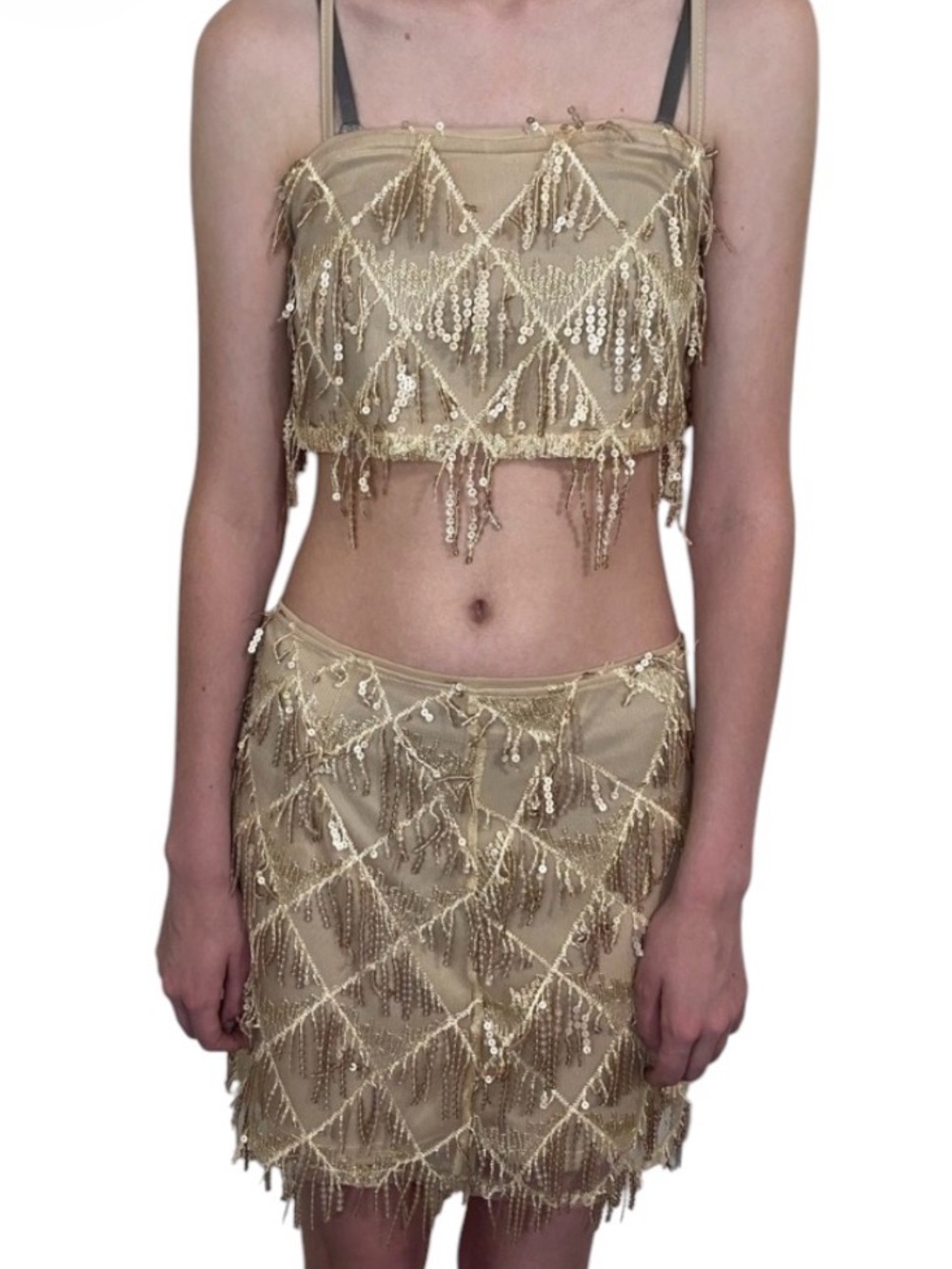 Cider Gold Sequin high waist Skirt Set Small concert festival party Mardi Gras